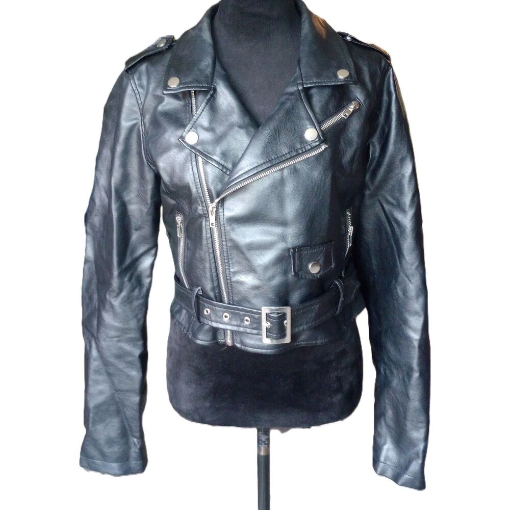 Ashley By 26 International Outerwear Women's M Black Faux Leather Moto Jacket